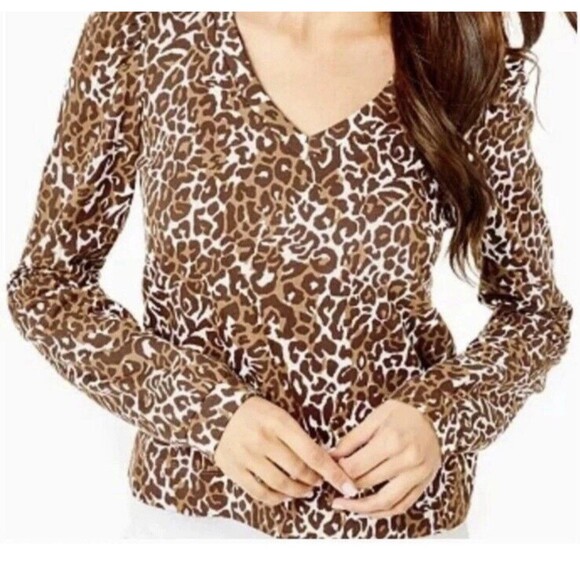 Lilly Pulitzer Jansen V Neck Sweater Sweatshirt My Favorite Spot Chocolate LARGE - Picture 1 of 13